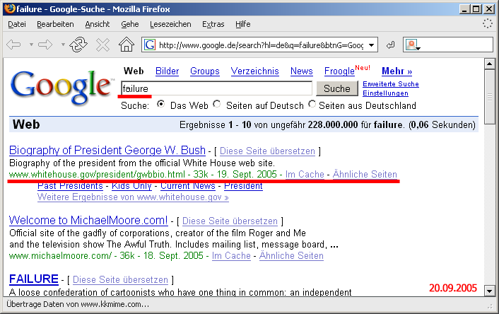 Suchbegriff "failure" gibt George W. Bush als erstes aus .... wie bezeichnend