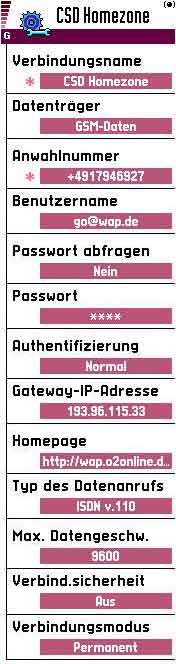 Einstellungen O2 WAP-CSD