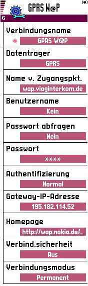 Einstellungen O2 WAP-GPRS